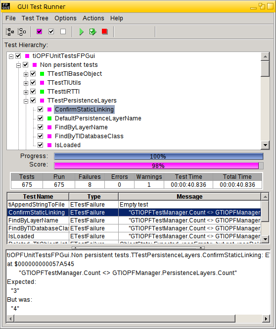 Zrzut ekranu narzędzia uruchamiania testów GUI przy użyciu zestawu narzędzi fpGUI.